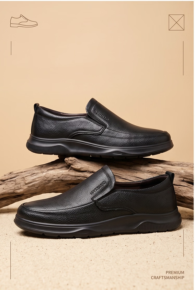 Hengyuanxiang Men's Fashion Business Casual Leather Slip-On Shoes XB13007 Black Size 41 8