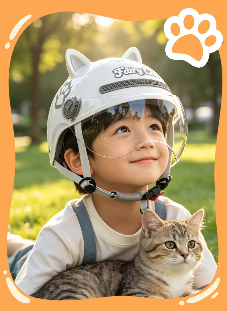 Yundianwei Kids Helmet 3C Certified New National Standard Electric Vehicle Cartoon Cute Tail Light Motorcycle Electric Bike Cute Baby Safety Helmet Boys Girls Half Helmet Four Seasons Garfield Pink Ca 23