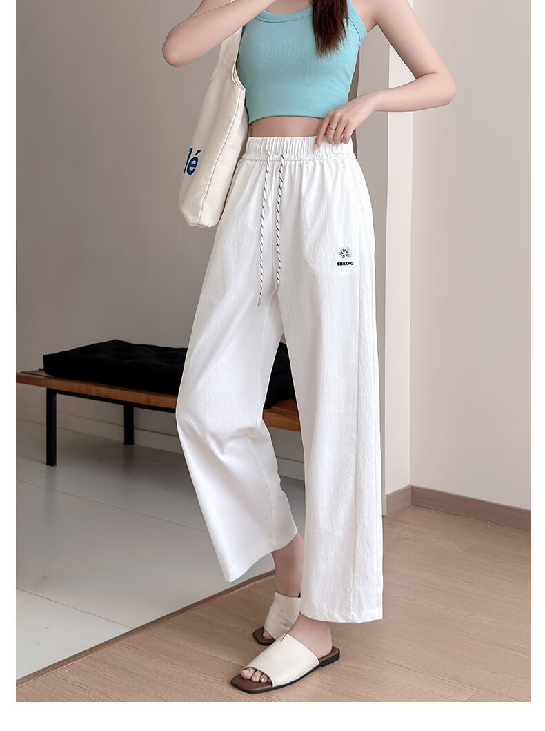 Langsha Ice Silk Women's Casual Pants 2026 Summer New Embroidered High Waist Straight Leg Cropped Wide Leg Quick-Dry Versatile Work Pants 16