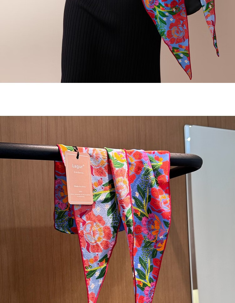 Lagur Rich Eternal 100% Mulberry Silk Original Illustration Scarf Triangle Silk Neck Scarf Gift for Mom Camellia Red 14