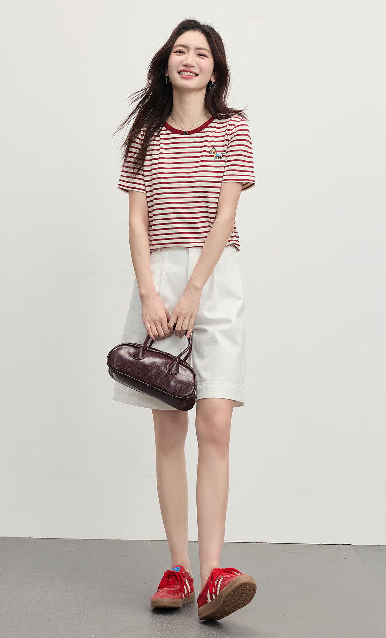 Sllsky Nautical Stripe Short Sleeve T-Shirt Women Summer 2026 New Casual Fashion Colorblock Crew Neck Shoulder Top 5