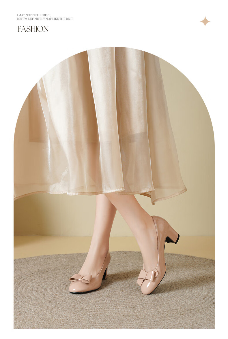 Daphne Nude Pink High Heels Women 2026 New Summer Comfortable Bowknot Chunky Heel Round Toe Nude Pink Size 37 10