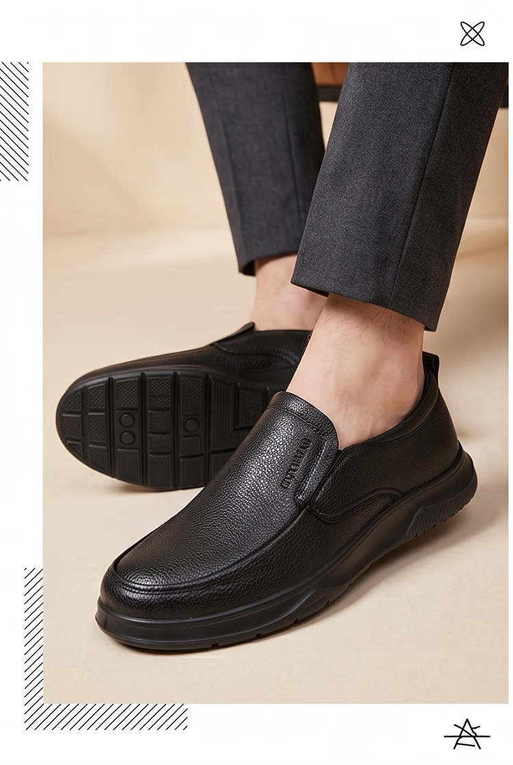 Hengyuanxiang Men's Fashion Business Casual Leather Slip-On Shoes XB13007 Black Size 41 12