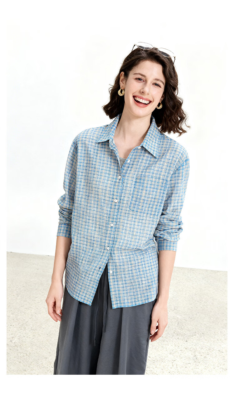 ENC Vintage Artistic Plaid Shirt Classic Trendy Versatile Blouse 2026 Women's Spring Summer Lightweight Sun Protection Top 9