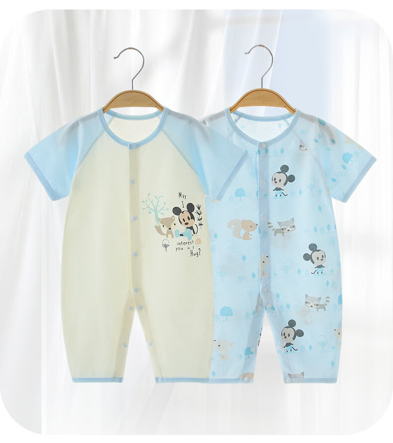Disney 2-Piece Baby Summer Thin Newborn Romper Set A-Class Cotton Unisex Infant Crawling Pajamas 18