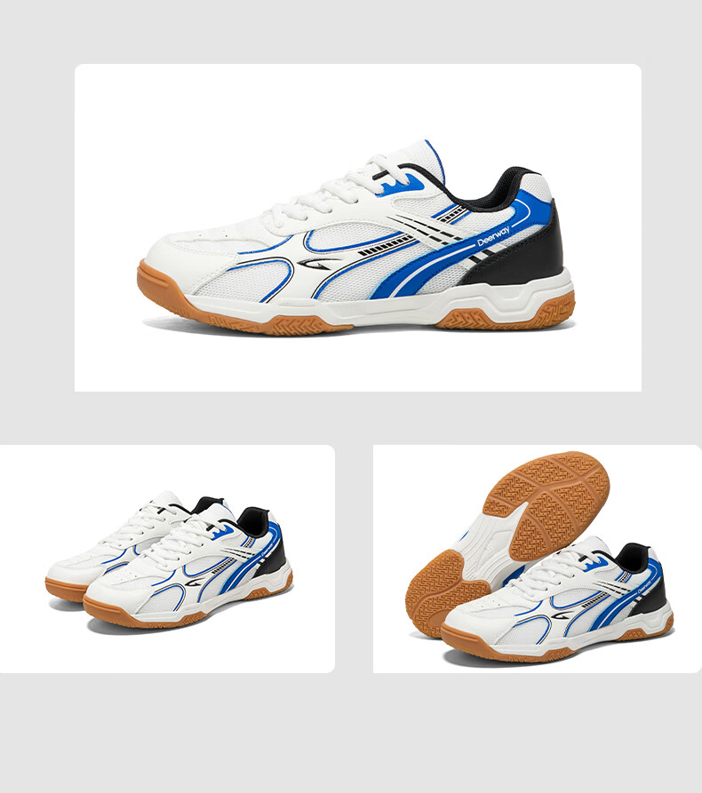DEERWAY Unisex Badminton Shoes Professional Training Shock Absorption Durable Rubber Soft Sole Sports Shoes White Blue 43 17