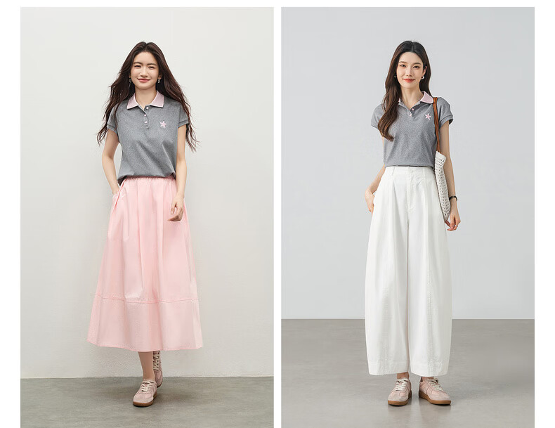Shangdu Bila Korean Style Colorblock Cotton Polo Collar T-Shirt Women Summer Three-Button Knit Top Loose Slimming Youthful Layering 5