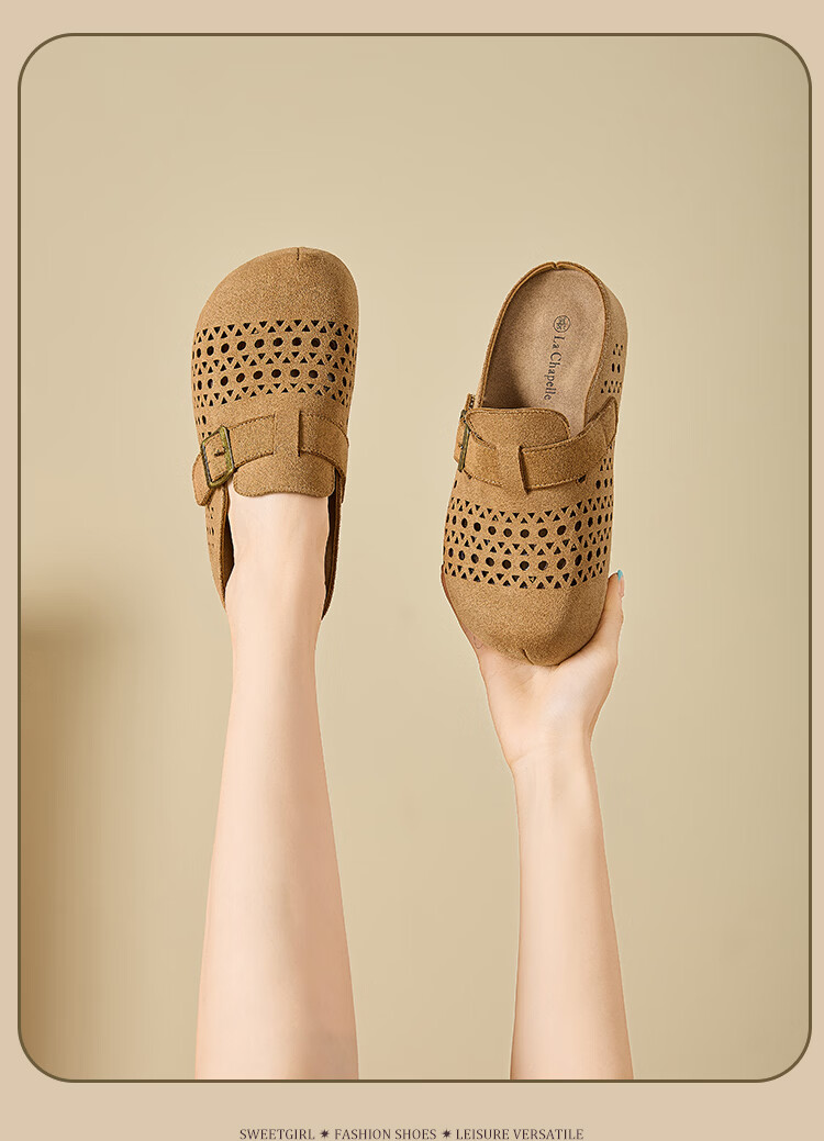 La Chapelle Women's Birkenstock Style Summer Hollow Breathable Soft Sole Retro Outdoor Open Toe Slippers XZX798 Camel 38 17