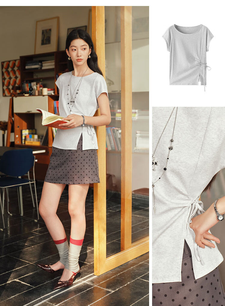 Semir Senrou Women's Summer T-Shirt Off-Shoulder Bow Split Pure Cotton 2026 Gentle Style 109326100010 5