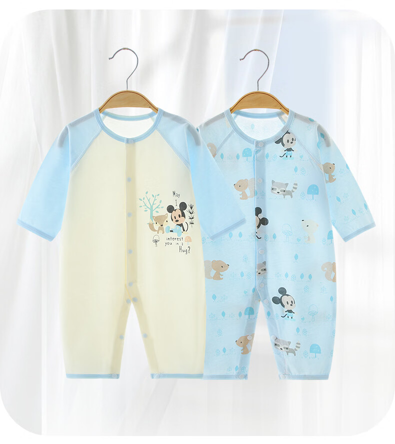 Disney 2-Piece Baby Summer Thin Newborn Romper Set A-Class Cotton Crawling Suit Full Moon Boys and Girls Sleepwear 18