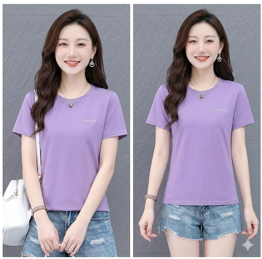 AEMAPE Summer Lightweight Breathable Comfortable Ice Silk Short Sleeve T-Shirt Women Trendy Loose Casual Solid Color Crew Neck Top 14