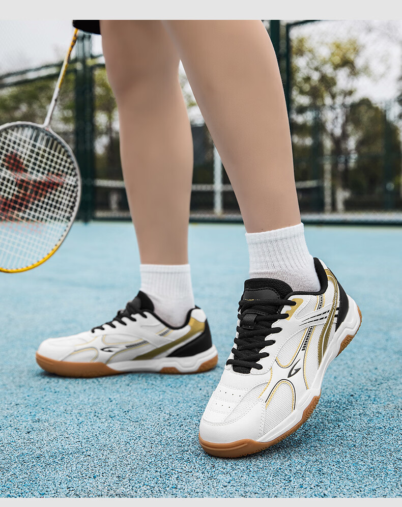 DEERWAY Unisex Badminton Shoes Professional Training Shock Absorption Durable Rubber Soft Sole Sports Shoes White Blue 43 9