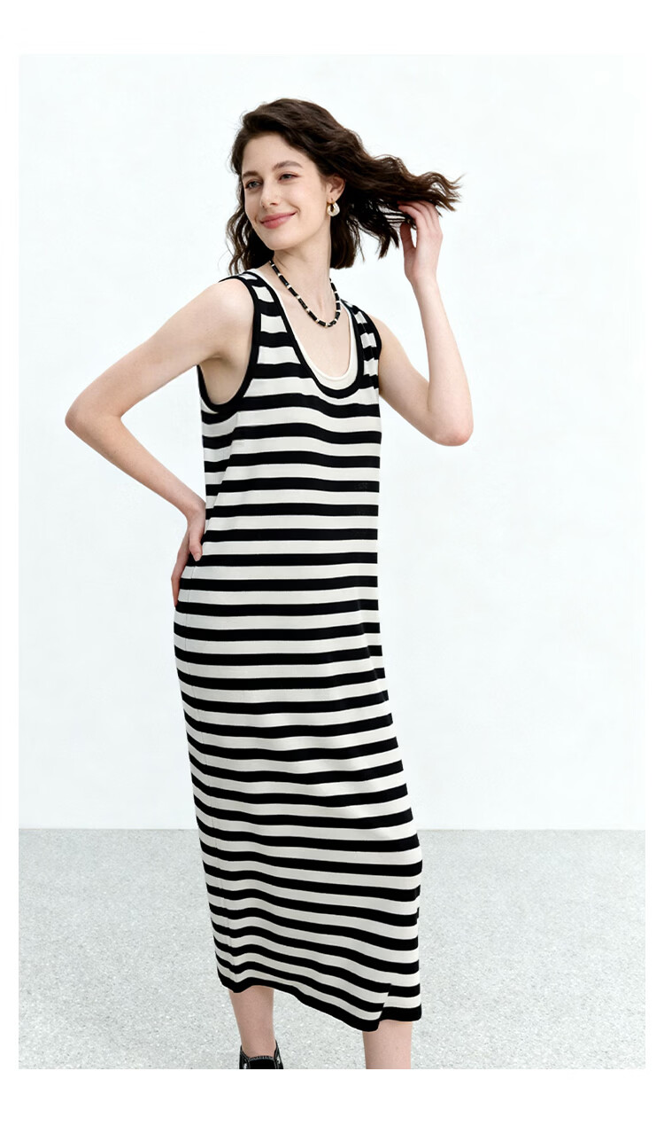 ENC Black and White Striped Vest Dress Loose Straight Fit Youthful 2026 Women's Spring Summer Casual Workwear Versatile Dress 11