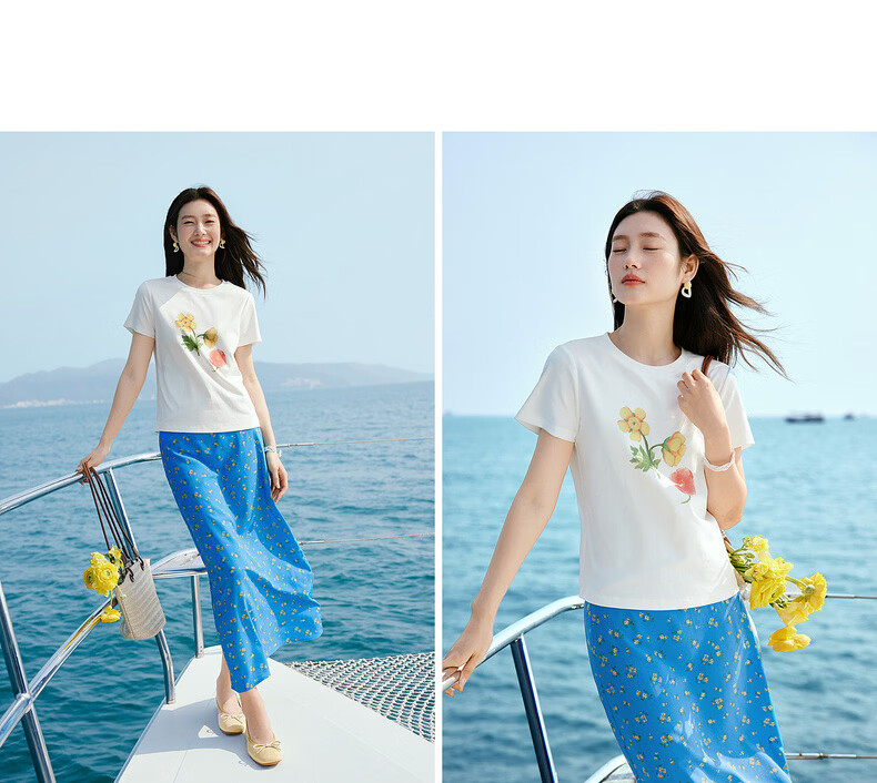 Sllsky Korean Style Floral Print Short Sleeve T-Shirt for Women 2026 Summer New Versatile Youthful Cropped Top 18