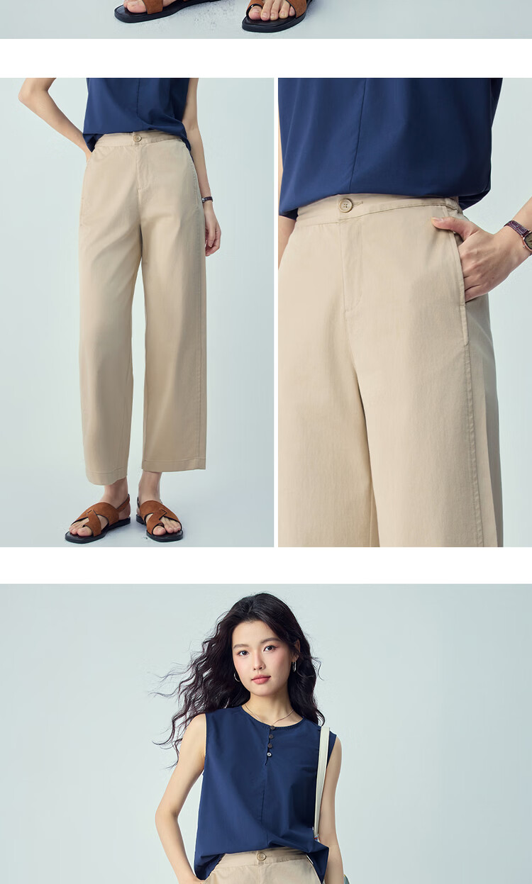 Giordano 2026 Summer High-Tech Cooling Sunscreen Semi-Elastic Waist Straight-Leg Cropped Casual Pants for Women 05426308 13