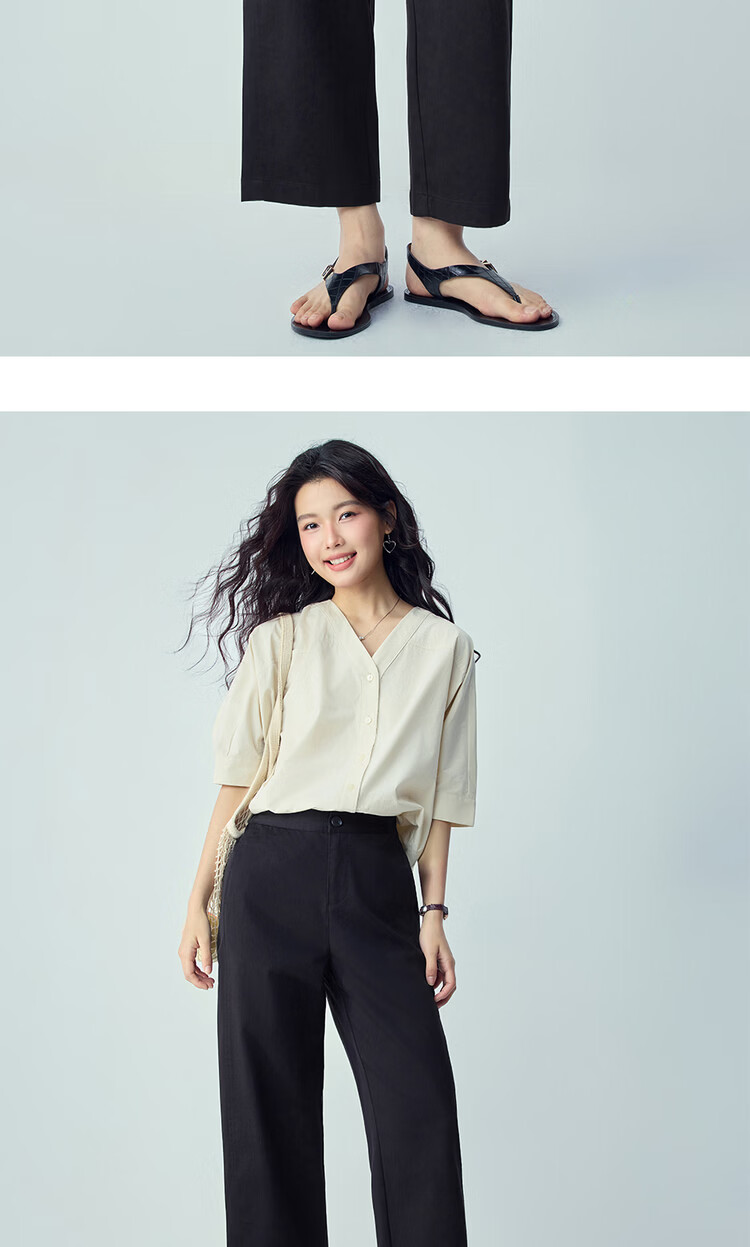Giordano 2026 Summer High-Tech Cooling Sunscreen Semi-Elastic Waist Straight-Leg Cropped Casual Pants for Women 05426308 15