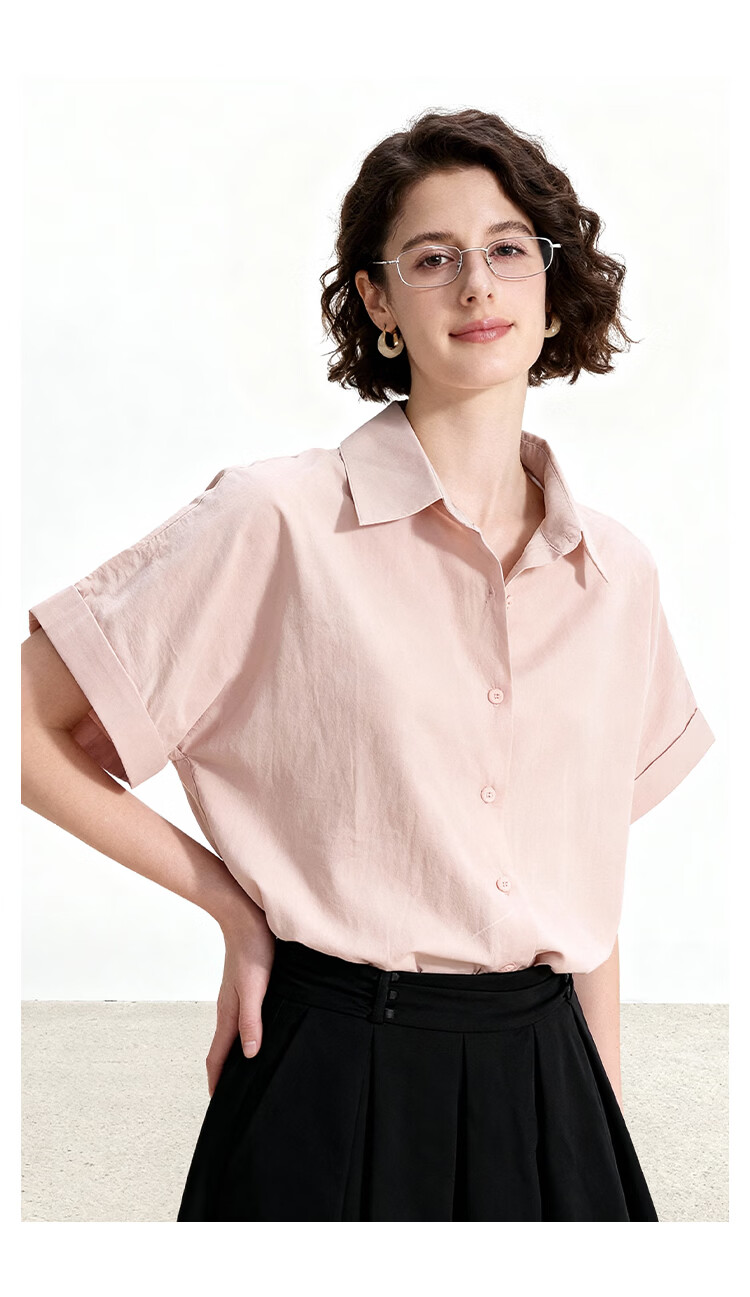 ENC Korean Style Loose Casual Short Sleeve Shirt Daily Work Commute Blouse for Women Summer Lightweight Breathable Comfortable Top 15