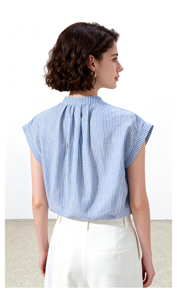 ENC Japanese Style Flutter Sleeve Shirt Summer Girl Fresh Short Sleeve Blue Striped Lazy Feel Shirt Design Top 16