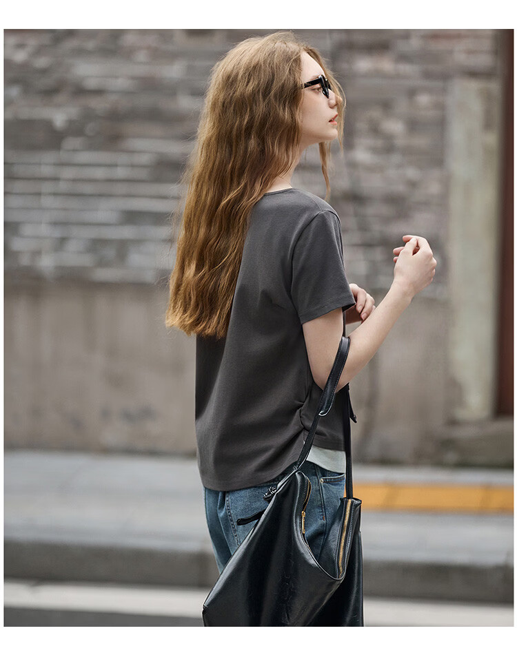 TonLion 2026 Summer Women's Color-Block Short Sleeve T-Shirt, Faux Two-Piece Spliced Casual Versatile Premium Women's Tee 7