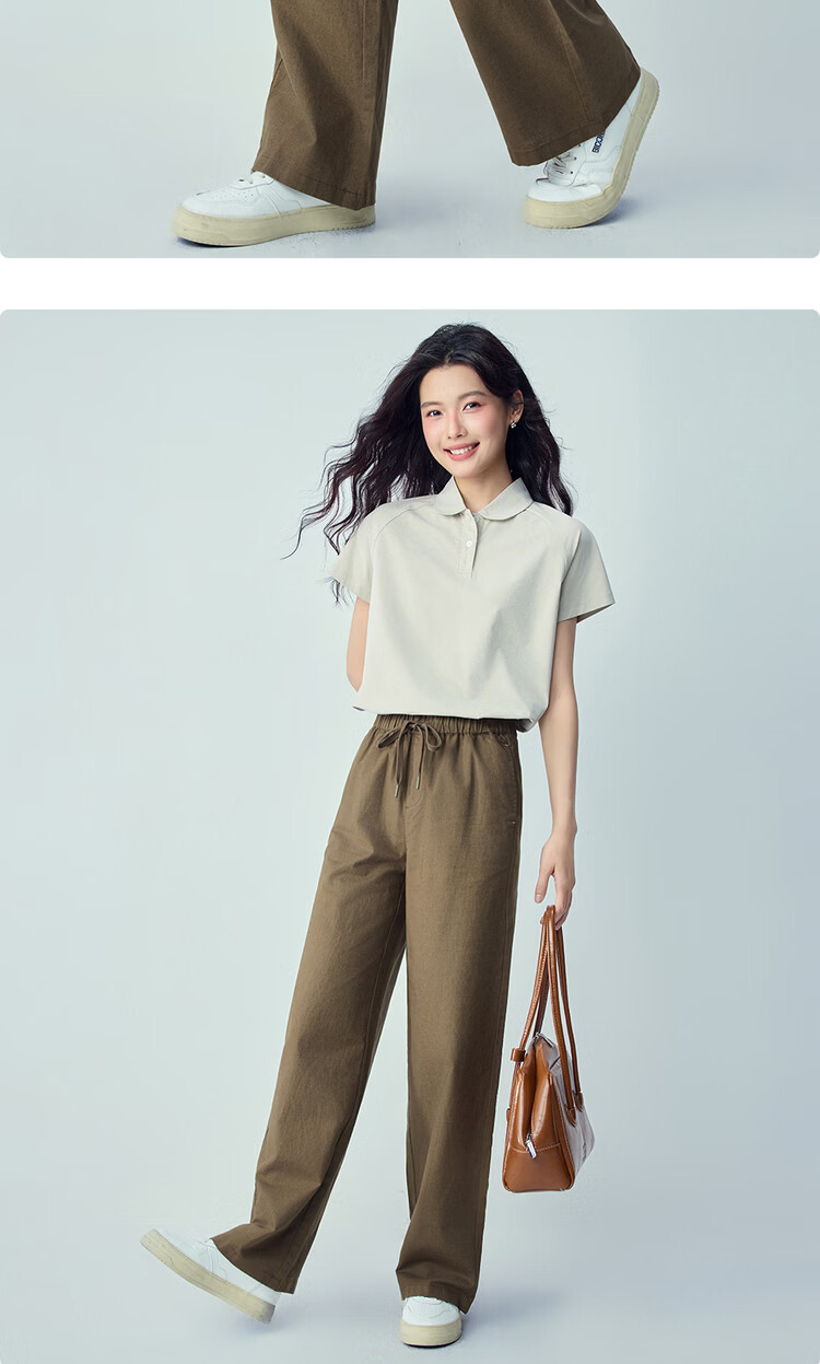 Giordano Women's Linen Pants 2026 Summer New Cotton Linen Drawstring Elastic Waist Straight Casual Trousers 13416307 15