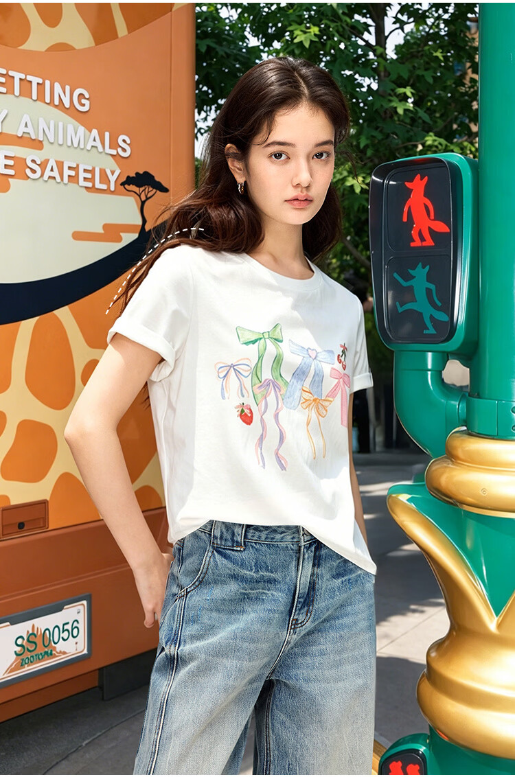 INMAN INMAN [Runway Style] Bow Print Round Neck T-Shirt, Summer 2026 Women's Short-Sleeve Top, White, Size L 9