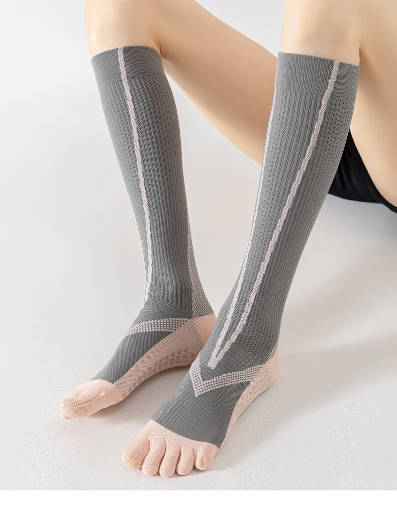 Free Style Professional Yoga Five-Toe Calf Compression Socks Outdoor Fitness Hiking Cycling Varicose Vein Anti-Slip Knee-High Socks 24