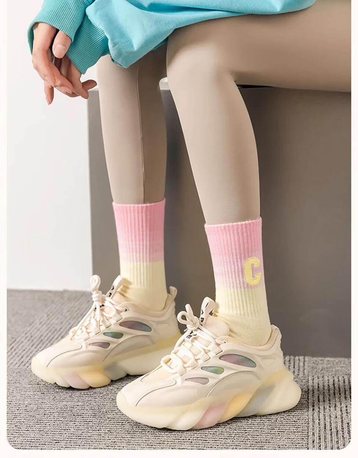Warrior Women's Sports Socks, All-Season Gradient Dopamine Ins Style Calf Socks, Xinjiang Cotton 10A Antibacterial Mid-Calf Socks 14