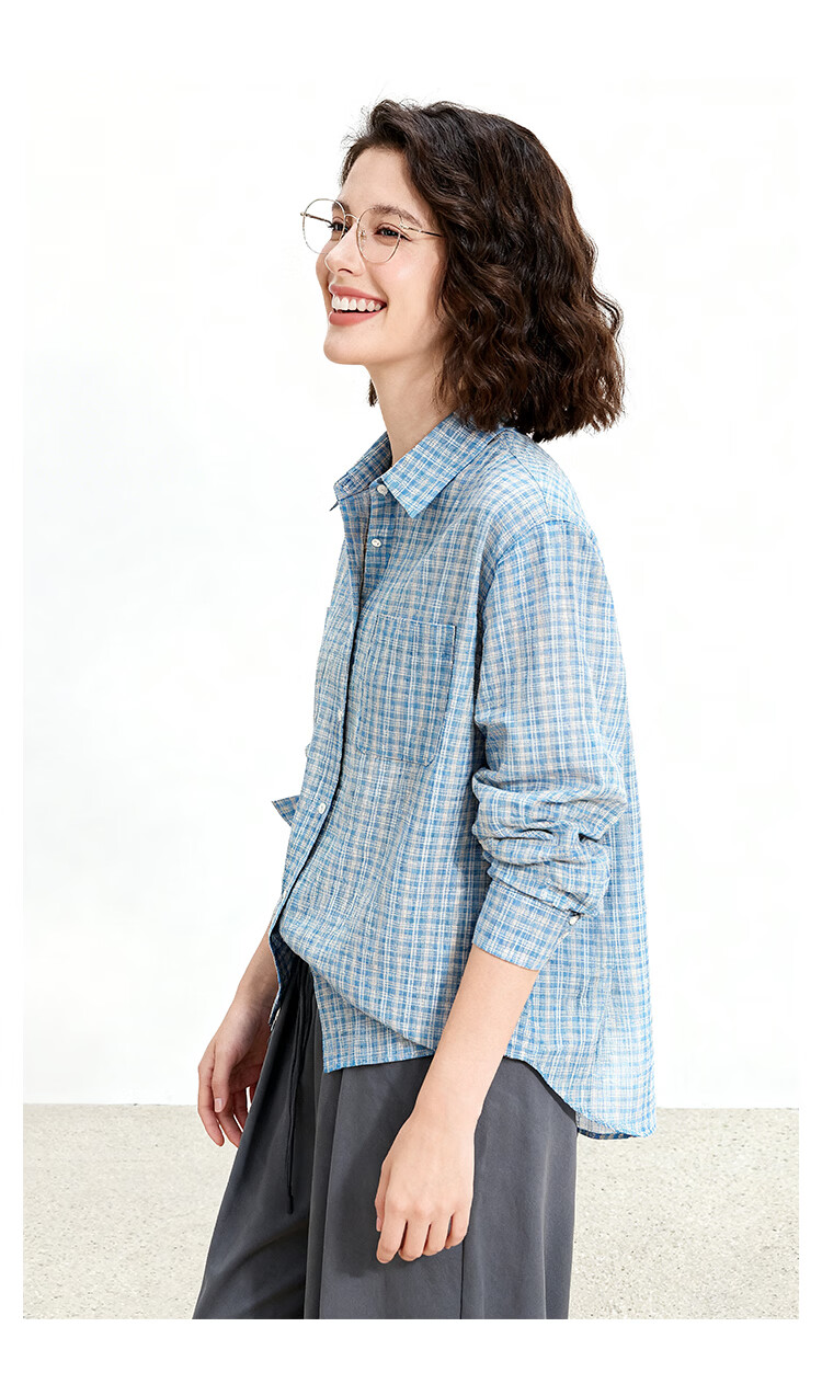 ENC Vintage Artistic Plaid Shirt Classic Trendy Versatile Blouse 2026 Women's Spring Summer Lightweight Sun Protection Top 20