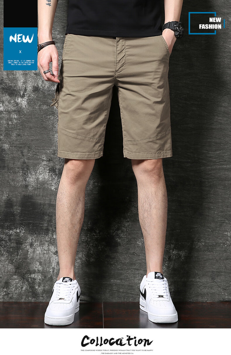 PLAYBOY Men's Summer Thin Straight Slim Multi-Pocket Casual Stretch Shorts 2