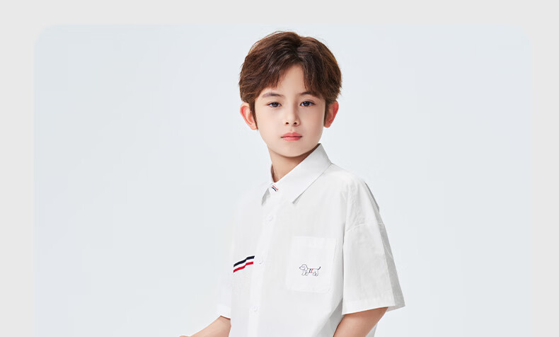 Romon Kids Short Sleeve White Shirt 100% Cotton Boys Pure Cotton School Style Performance Shirt Short Sleeve Shirt Style 1 Size 110 22