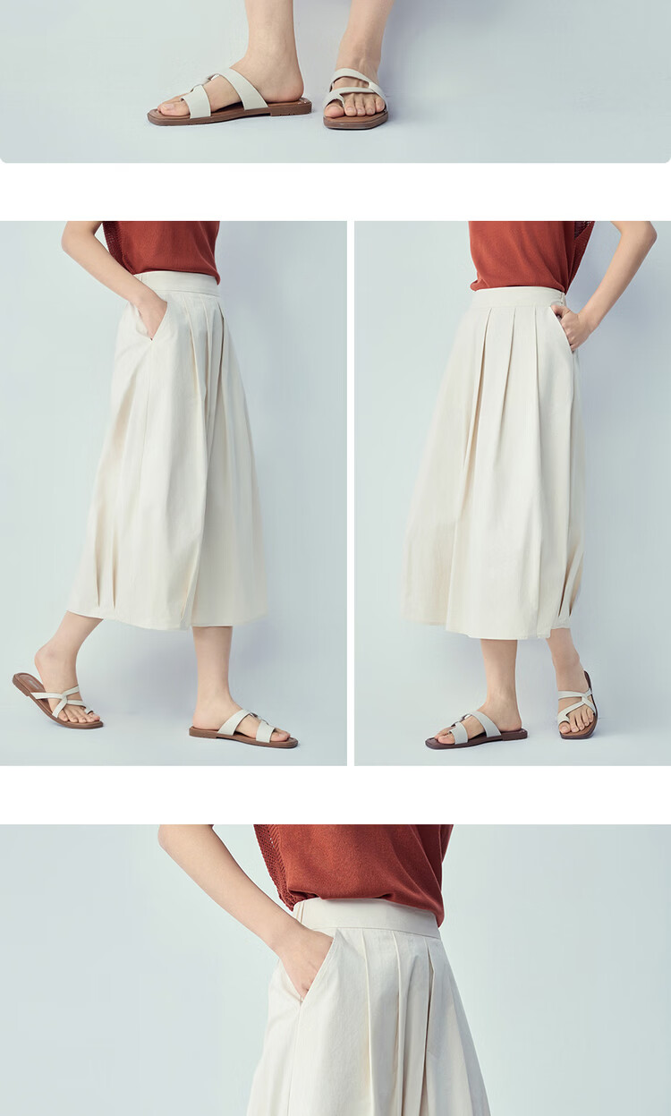 Giordano Women's Bud Skirt 2026 Summer Pure Cotton Semi-Elastic Waist Pleated A-Line Midi Skirt 13466203 11