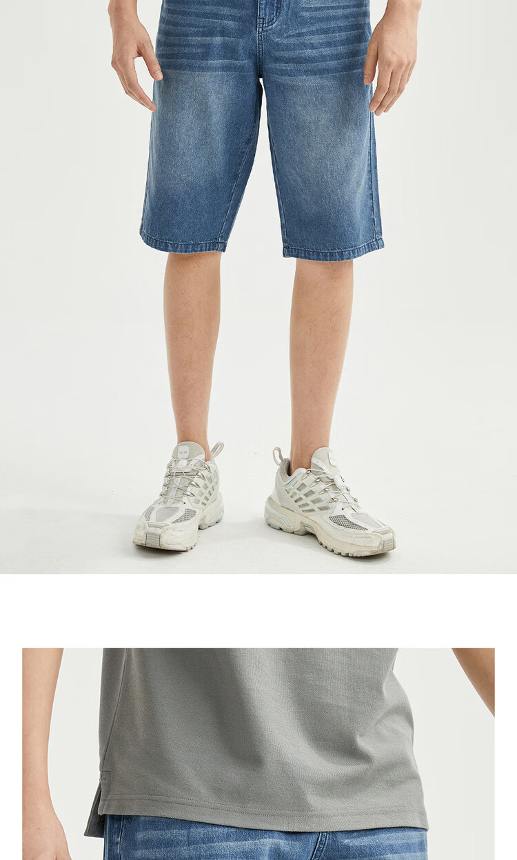 Giordano Men's 2026 Summer New Pure Cotton Lightweight Cat Whisker Mid-Rise Straight Denim Shorts 13106211 17