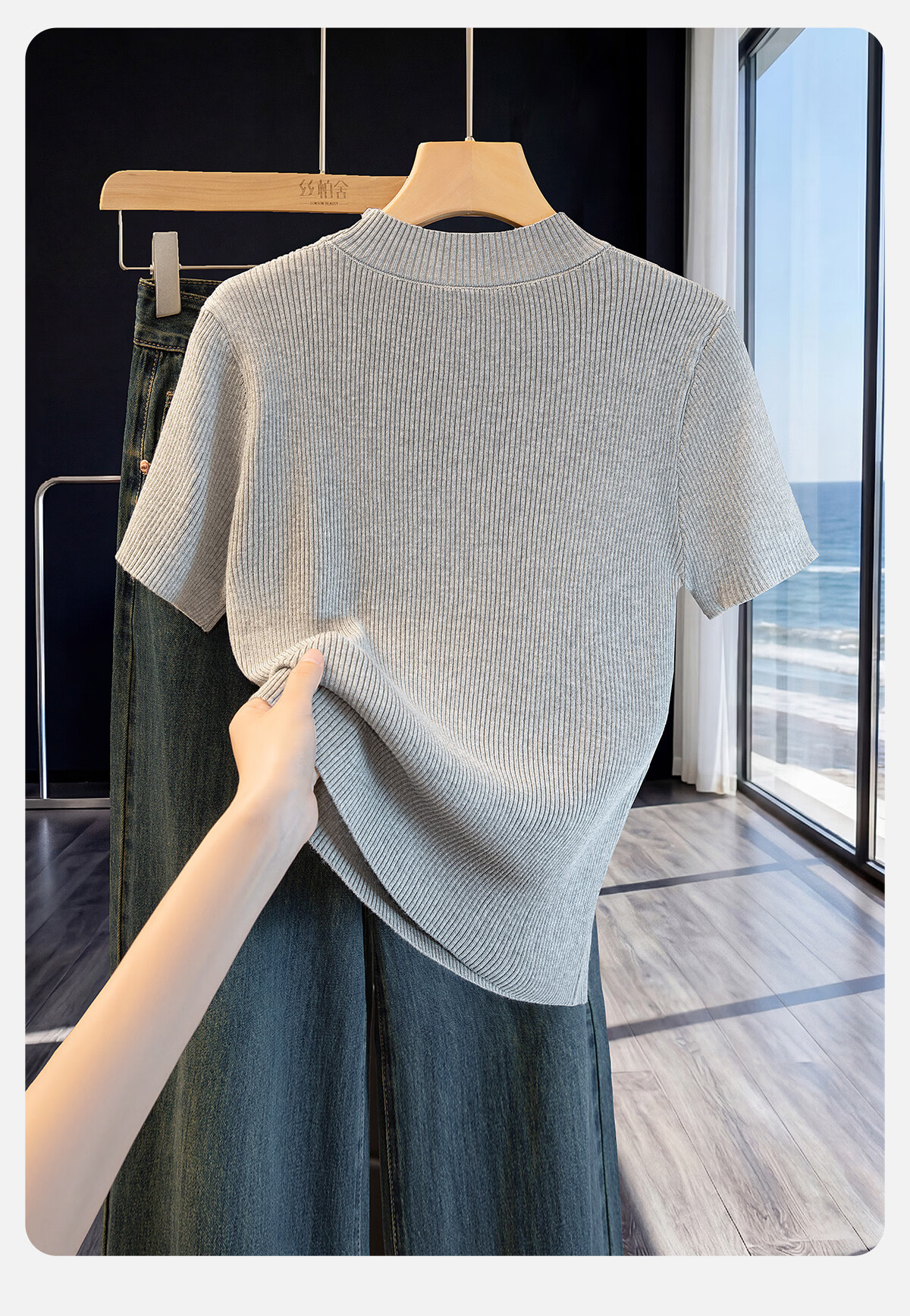 Cypress Slim Fit Knitted Sweater Women 2026 Summer New Fashion Polo Embroidered Round Neck Short Sleeve Pullover T-Shirt 5