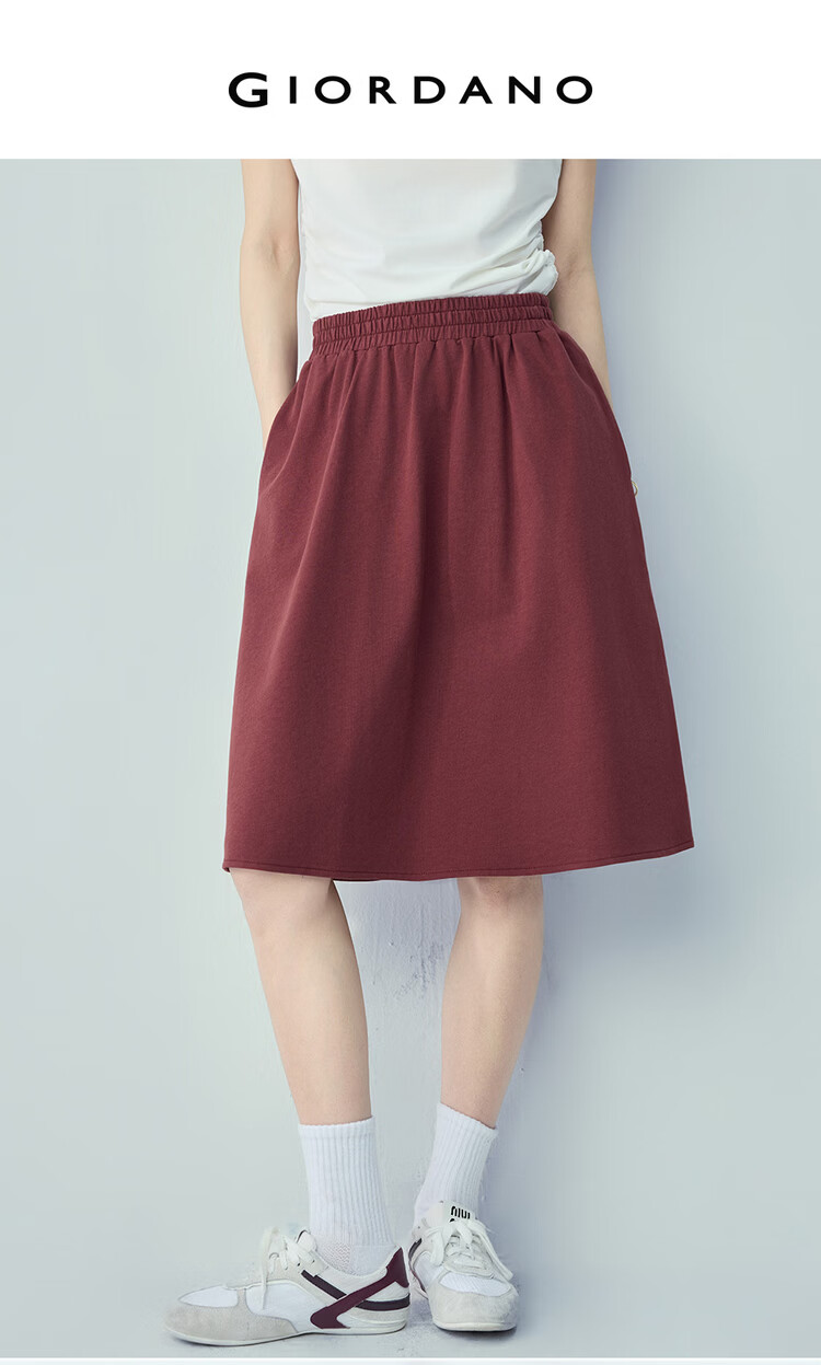 Giordano Women's Skirt 2026 Summer New Pure Cotton Solid Color Simple Elastic Waist Sweatshirt Skirt 05466452 3
