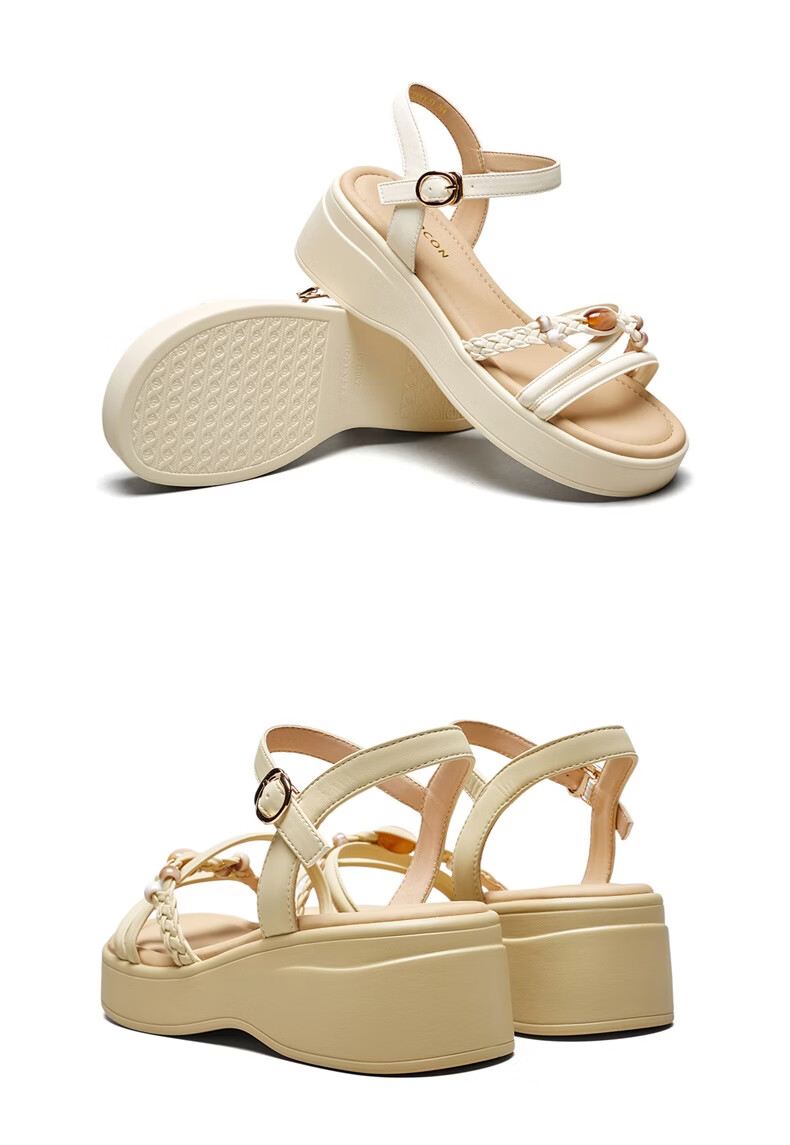Eierkang Women's Fairy Style Wedge Sandals with Skirt, Beach Shoes, Thick Sole Roman Sandals 29011W Off-White Size 39 11
