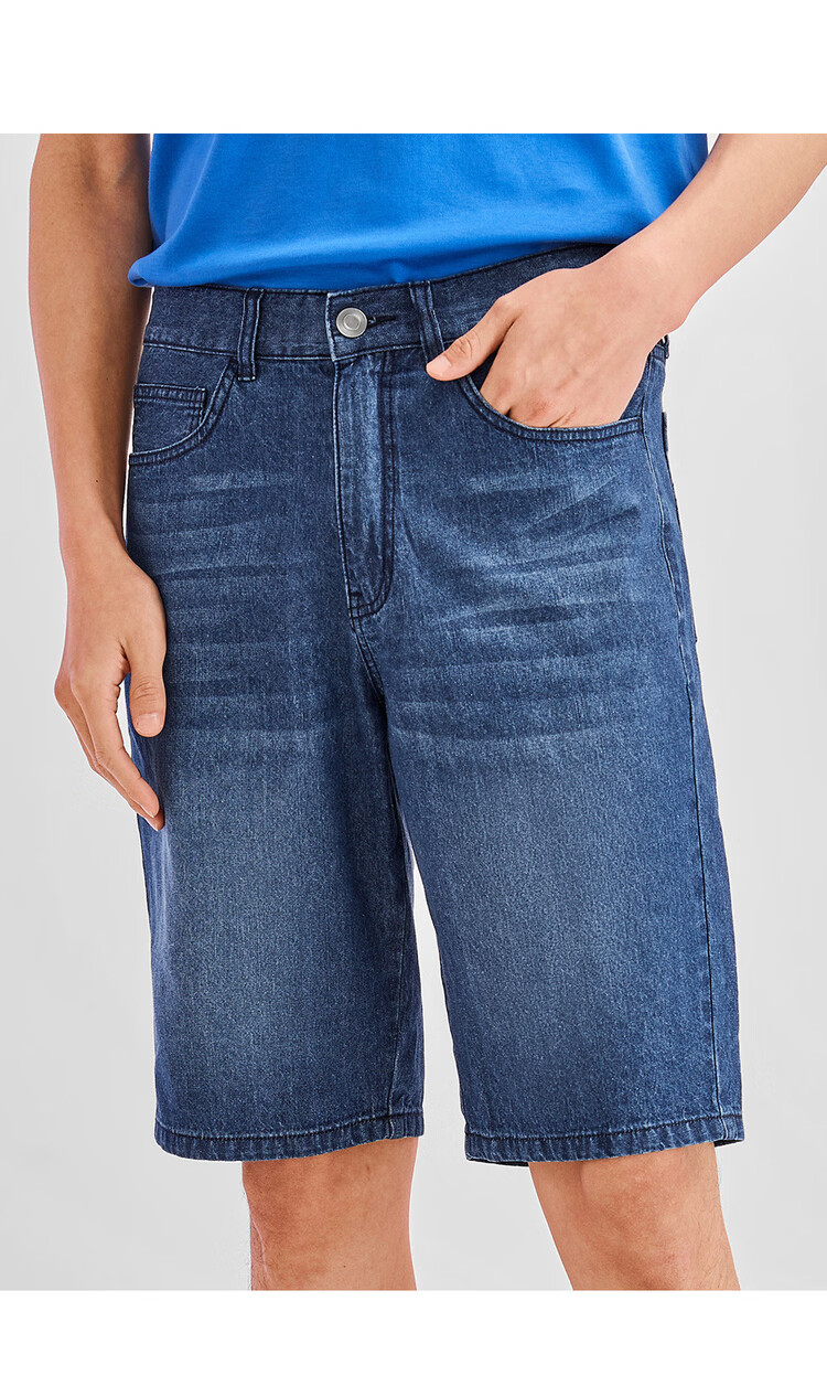 Giordano Men's 2026 Summer New Pure Cotton Lightweight Cat Whisker Mid-Rise Straight Denim Shorts 13106211 13