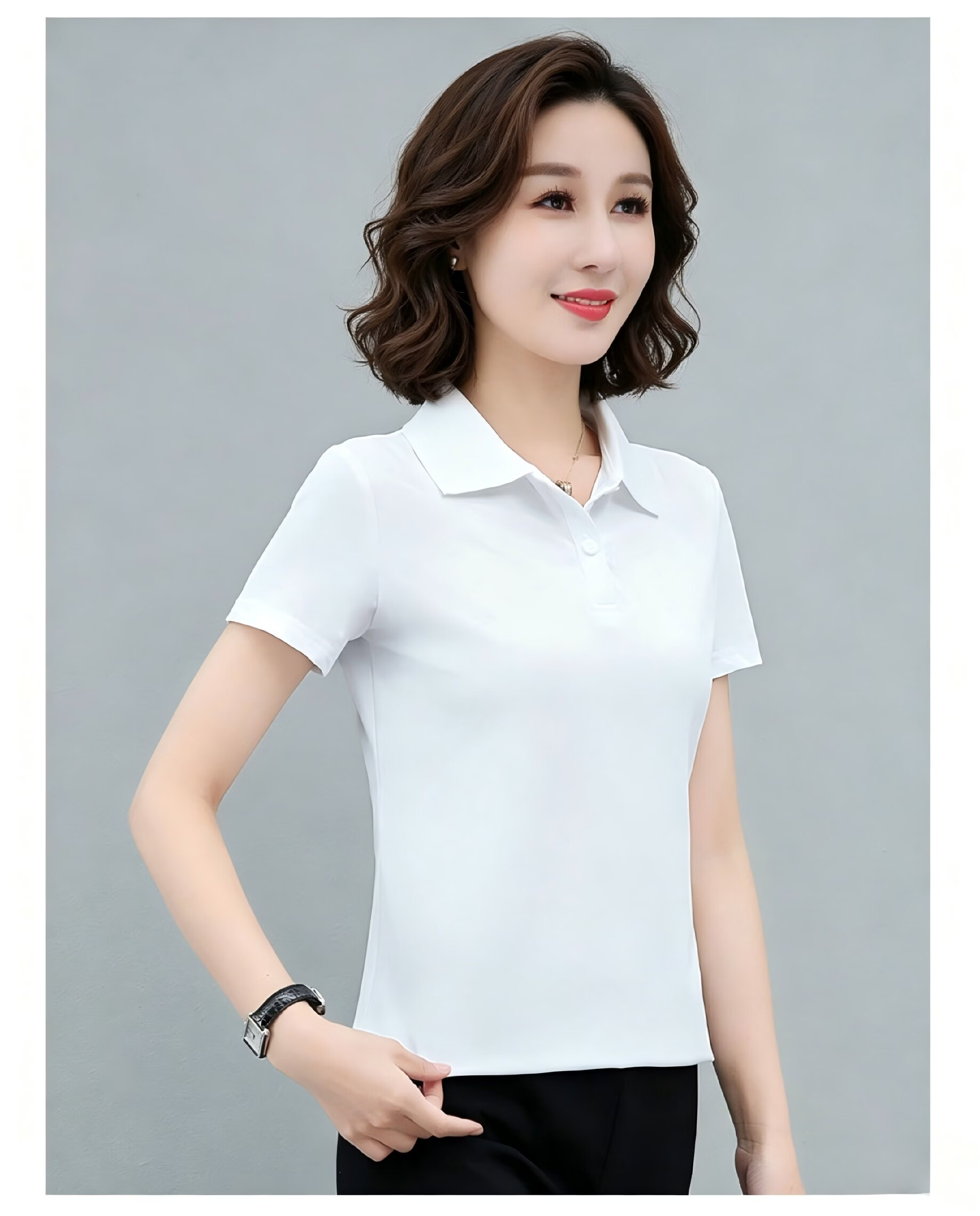 AEMAPE Ice Silk Solid Color Short Sleeve T-Shirt Women 2026 Summer New Fashionable Polo Shirt Casual Versatile Collared Top 16