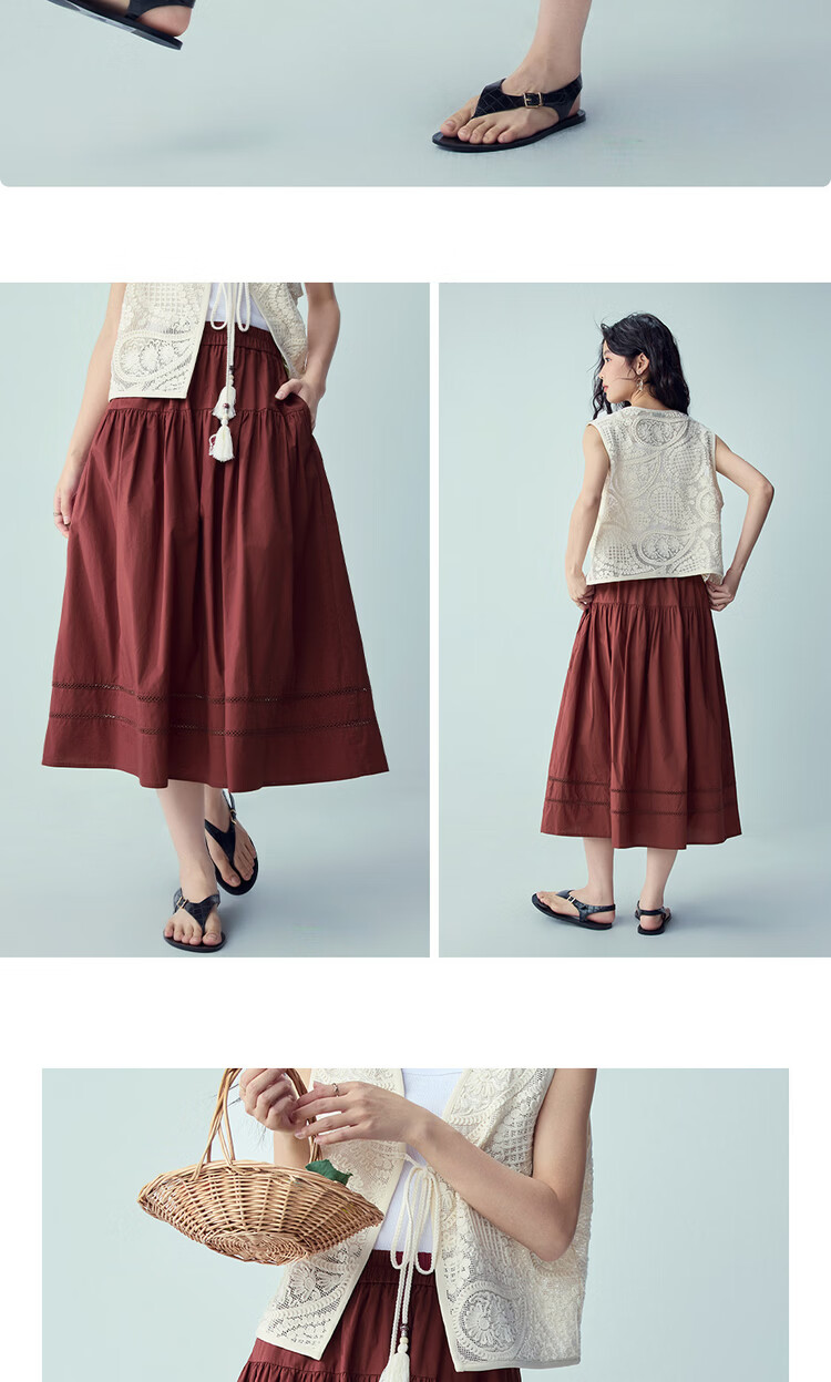 Giordano Women's 2026 Summer Cotton Patchwork Hollow Out Elastic Waist A-Line Skirt 13466211 13