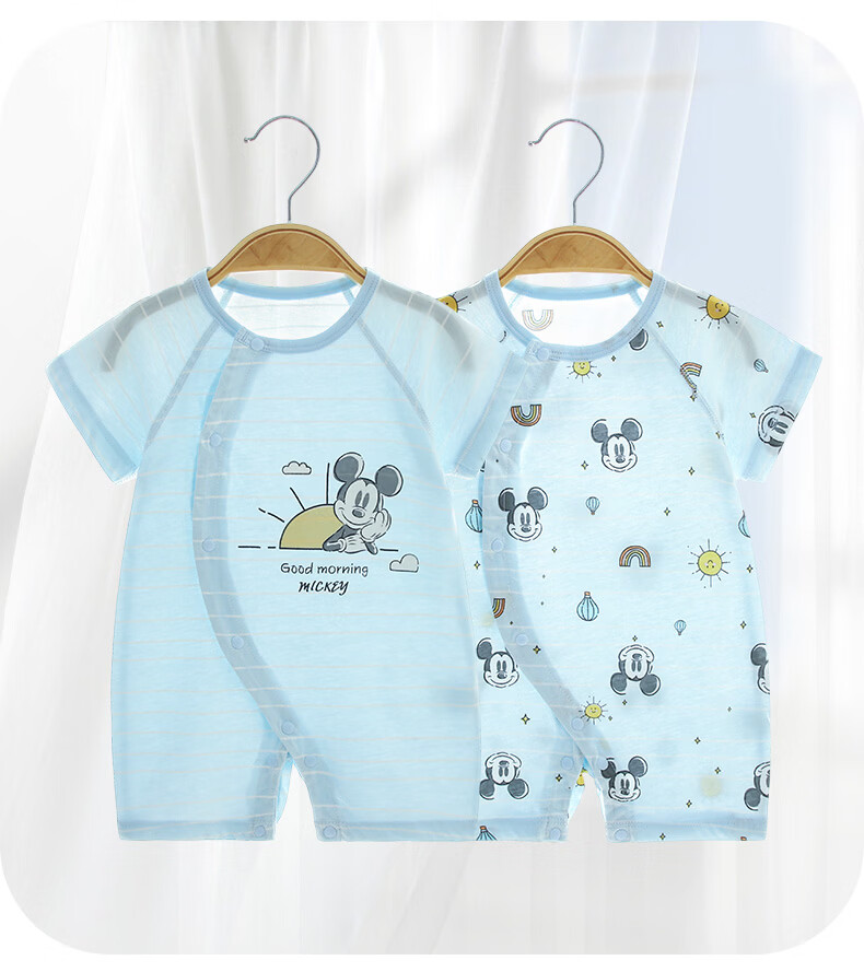 Disney 2-Piece Baby Summer Thin Newborn Romper Set A-Class Cotton Crawling Suit Full Moon Boys and Girls Sleepwear 18