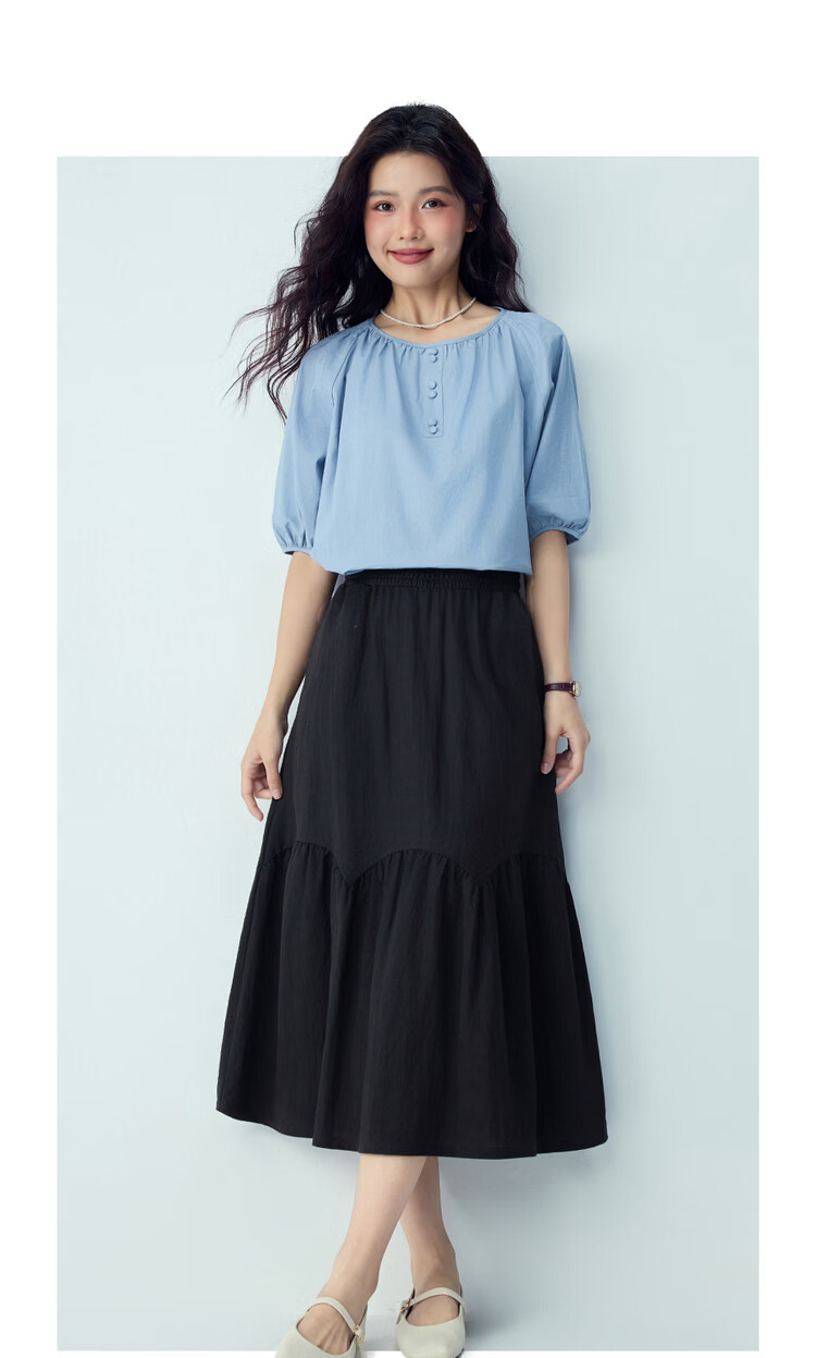 Giordano 2026 Summer Black Tech Mosquito-Repellent Spliced Pleated Elastic Waist A-Line Skirt for Women 05466455 16