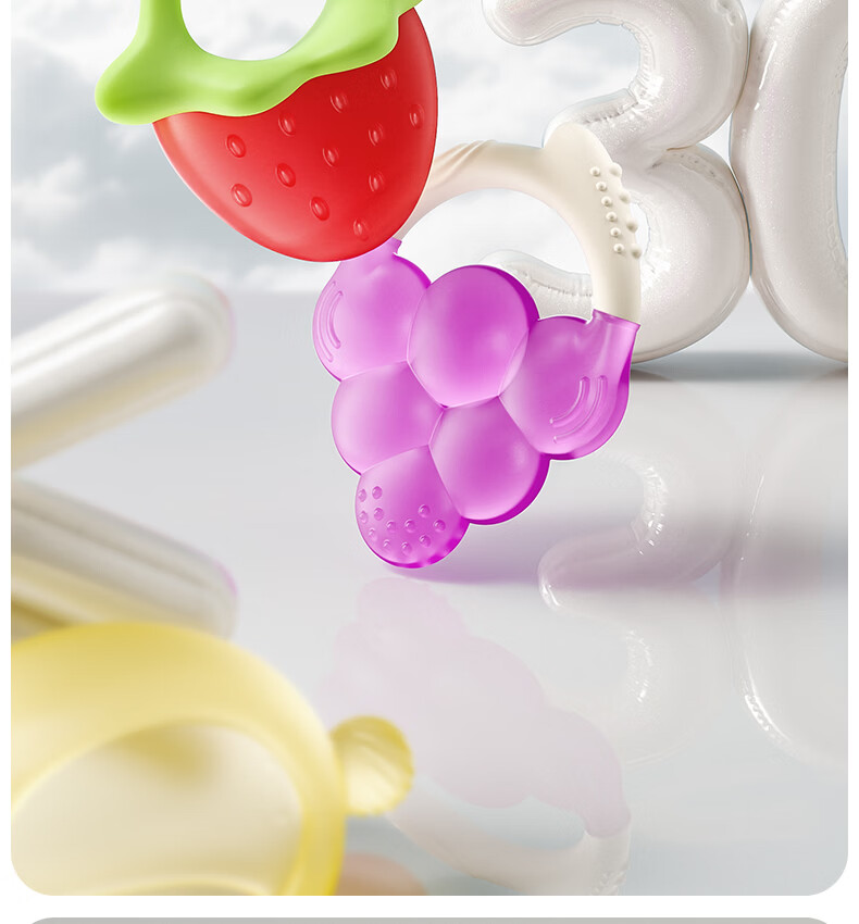 YEEHOO Teething Toy Baby Anti-Hand-Biting Early Age Fruit Teether Toddler Food Grade Oral Phase Teether - Strawberry 15