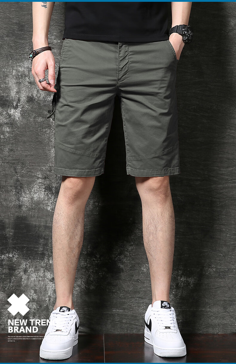 PLAYBOY Men's Summer Thin Straight Slim Multi-Pocket Casual Stretch Shorts 12
