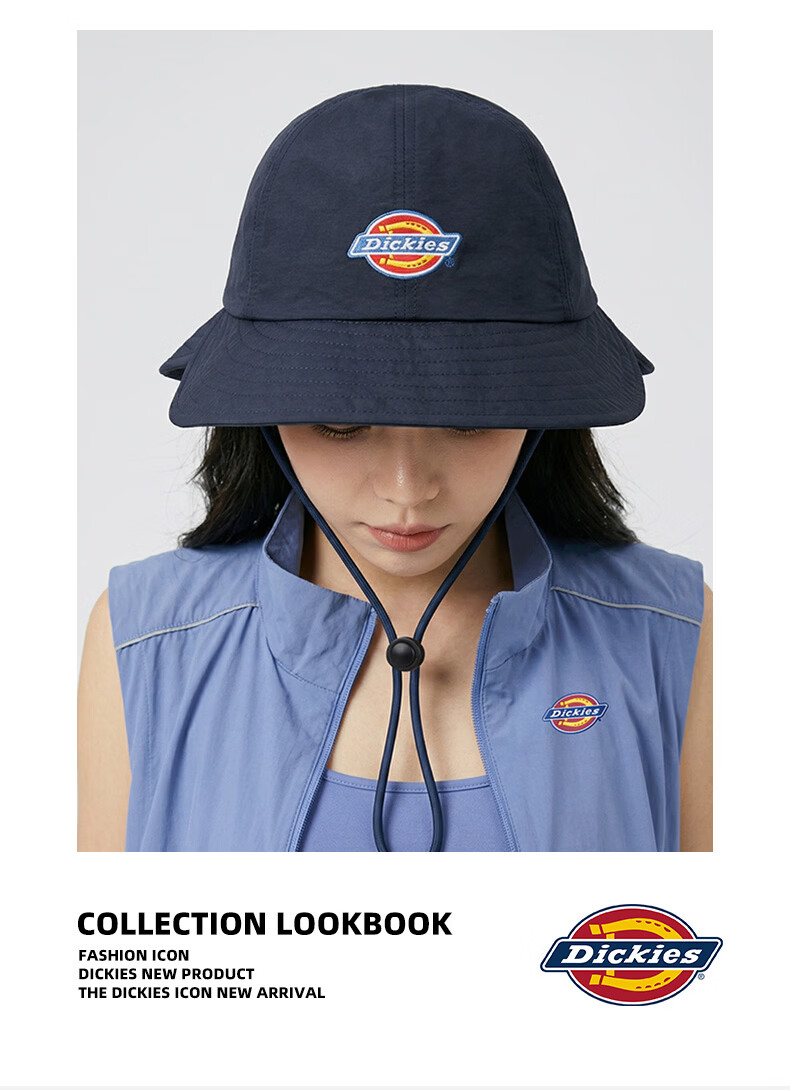 Dickies New Solid Color Double Brim Sunshade Fisherman Hat Unisex Couple Large Brim Breathable Sun Protection Hiking Cap Blue 9