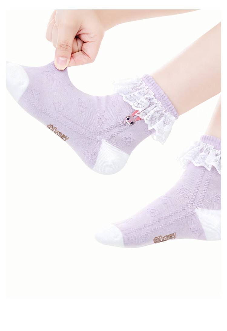 Disney Sweet Lace Seamless Socks 26 Summer Girls Cute Judy Mid-Calf Socks 10A Mesh Socks 4-Pack M 12