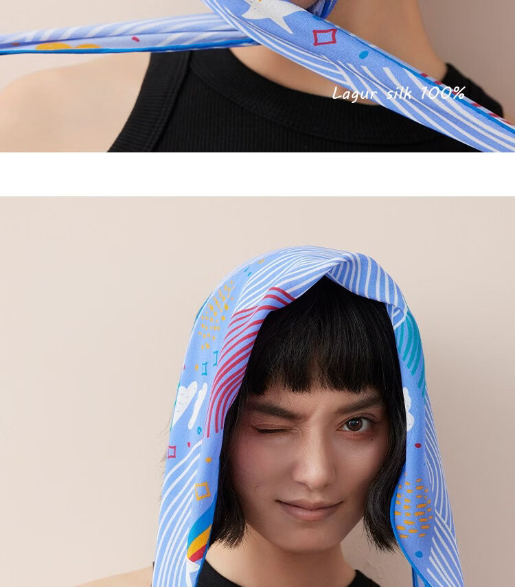Lagur Cloud Graffiti Blue Healing Hand-Painted Original Summer Silk Scarf Triangle Scarf Women Cloud Graffiti 23