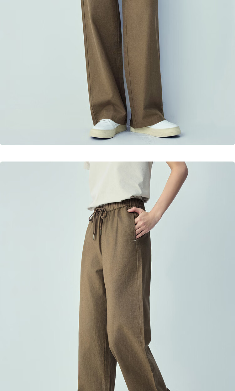 Giordano Women's Linen Pants 2026 Summer New Cotton Linen Drawstring Elastic Waist Straight Casual Trousers 13416307 14