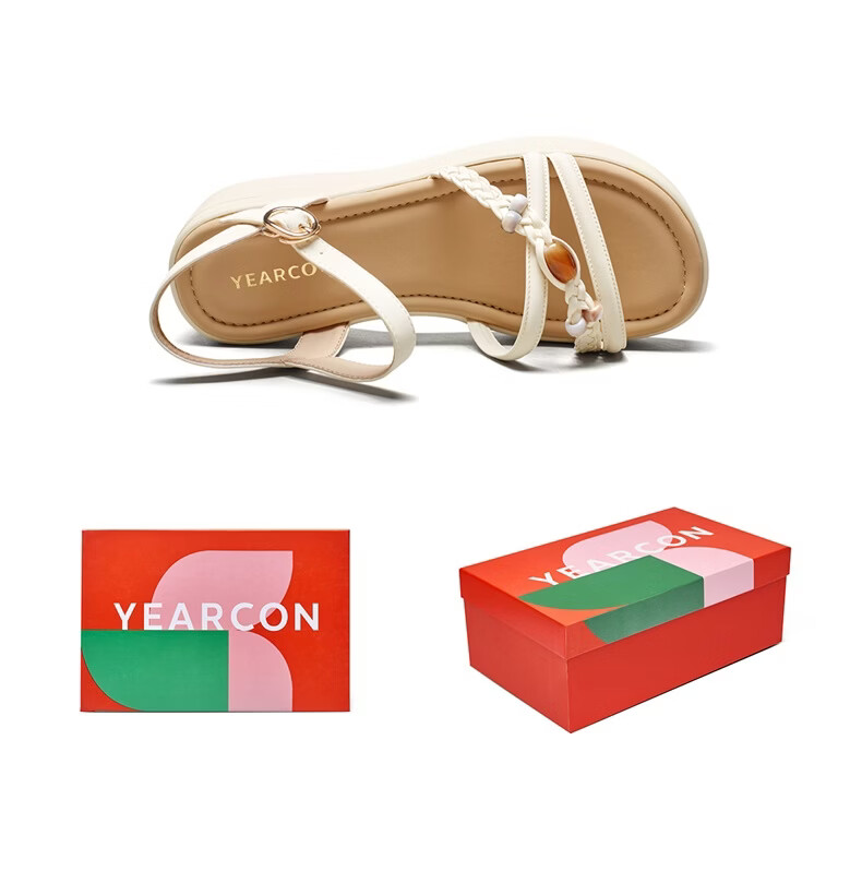 Eierkang Women's Fairy Style Wedge Sandals with Skirt, Beach Shoes, Thick Sole Roman Sandals 29011W Off-White Size 39 13