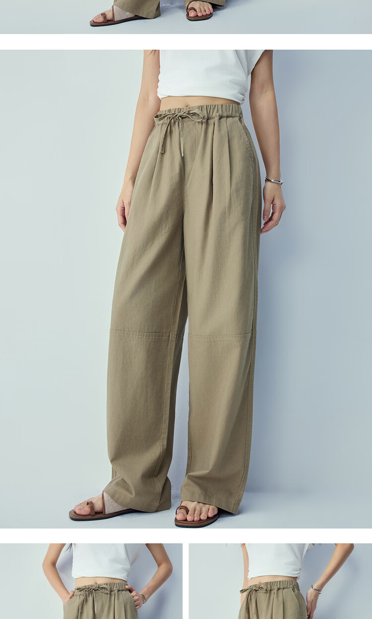Giordano Women's Summer Linen Pants Cotton Linen Elastic Waist Loose Straight Casual Trousers 05416311 11