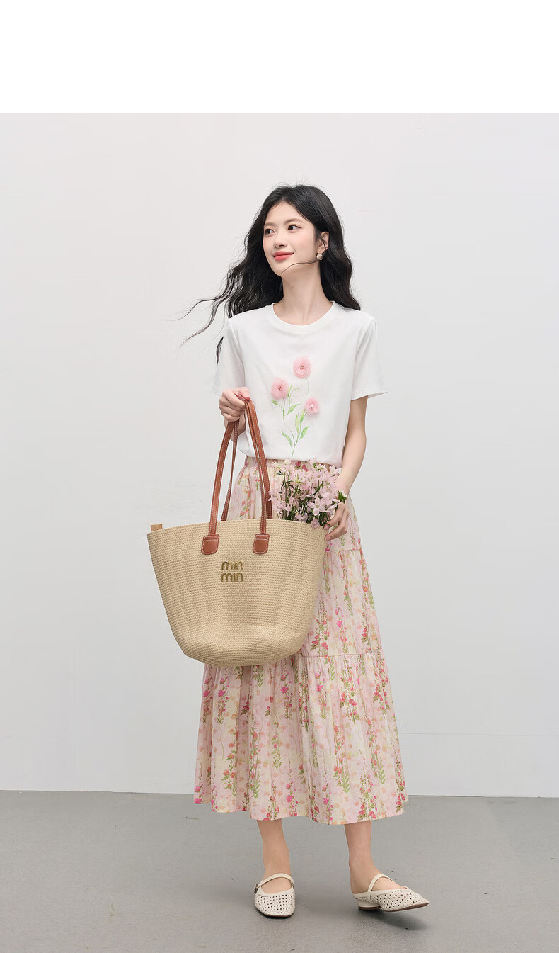 Sllsky Artistic 3D Floral Short Sleeve T-Shirt for Women 2026 Summer New Casual Loose Printed Cool Top 18