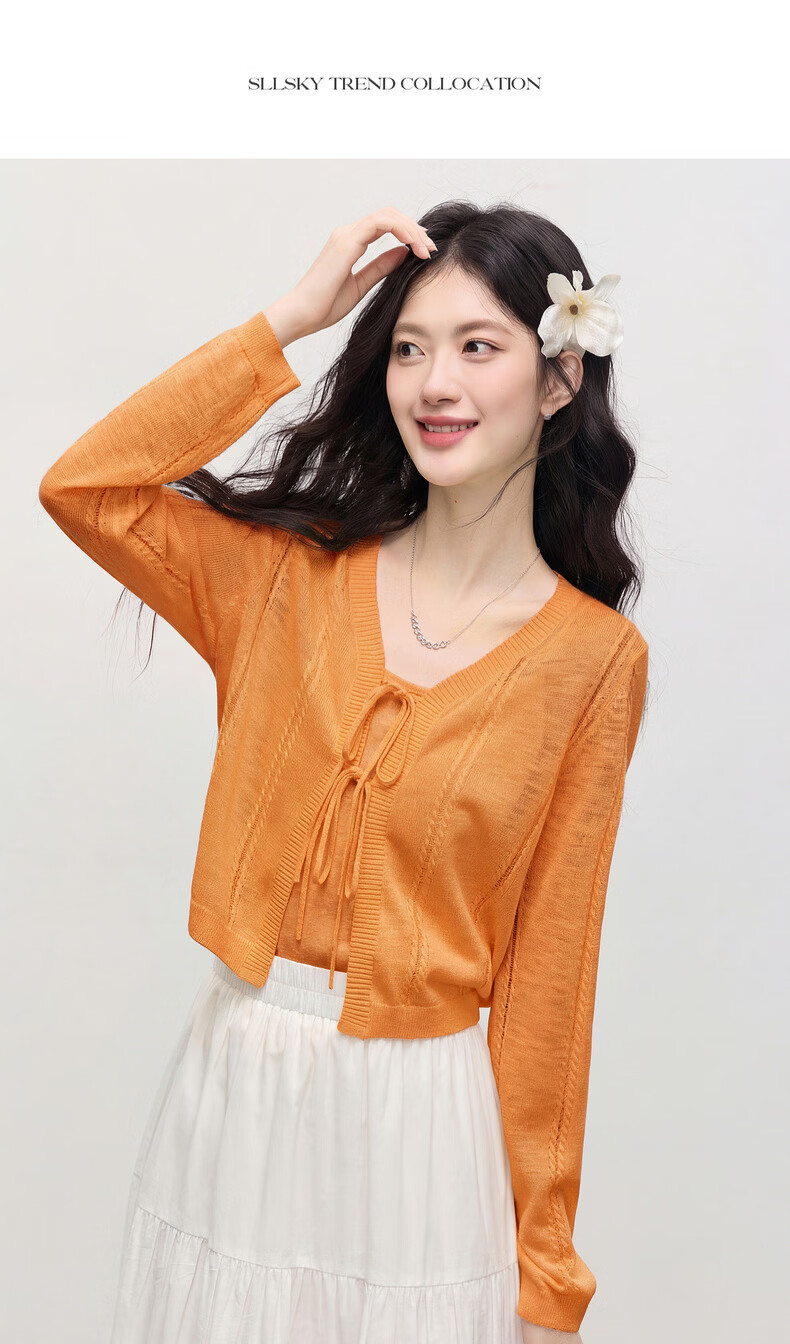 Sllsky Bright Dopamine Style Ice Silk Knit Cardigan Women Summer Thin Long Sleeve Sun Protection Shirt Cover-up 29